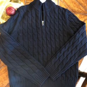 Boys navy blue cable knit 100% merino wool sweater